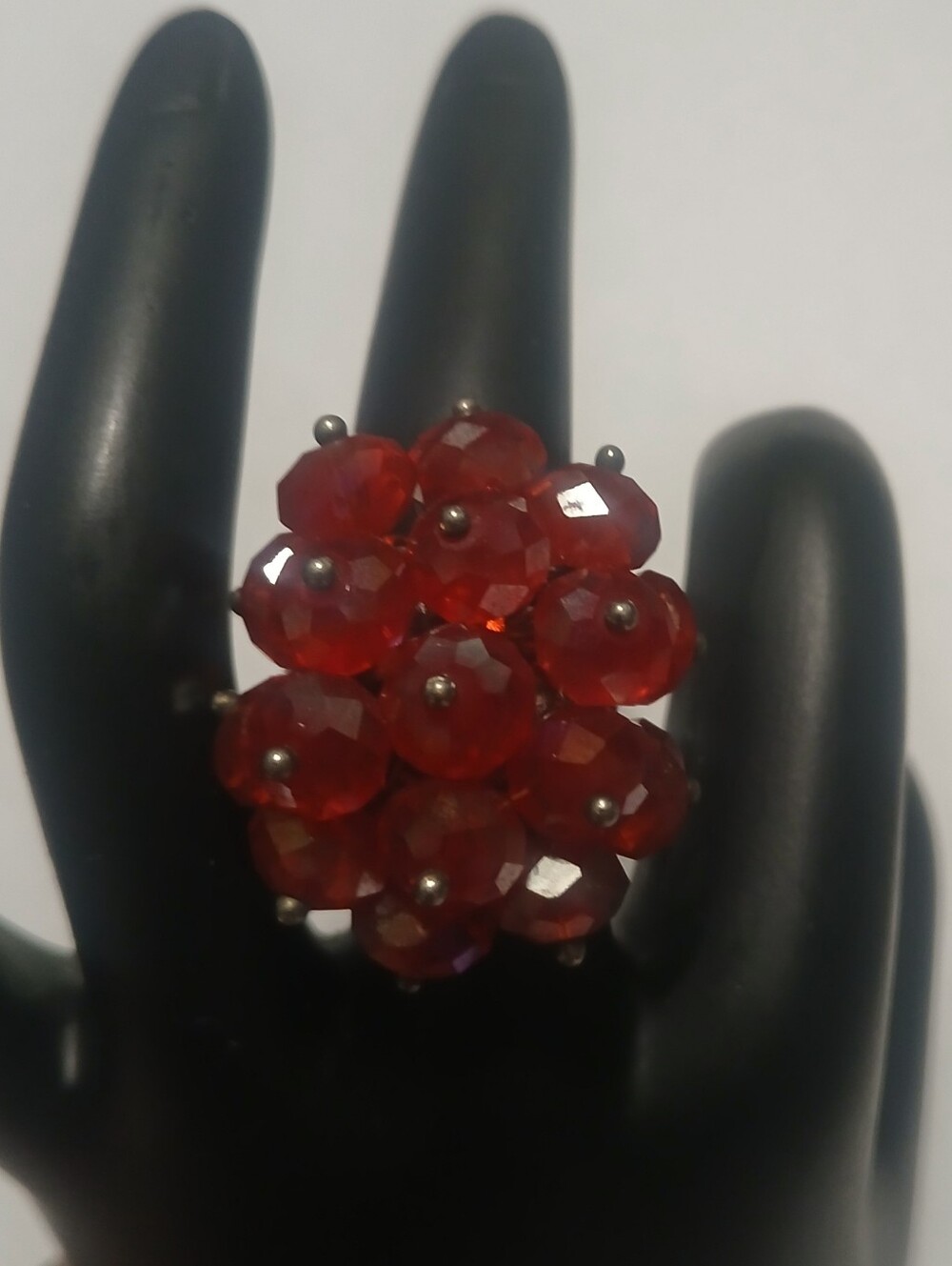 Vintage Aurora Borealis Red Cluster Ring
